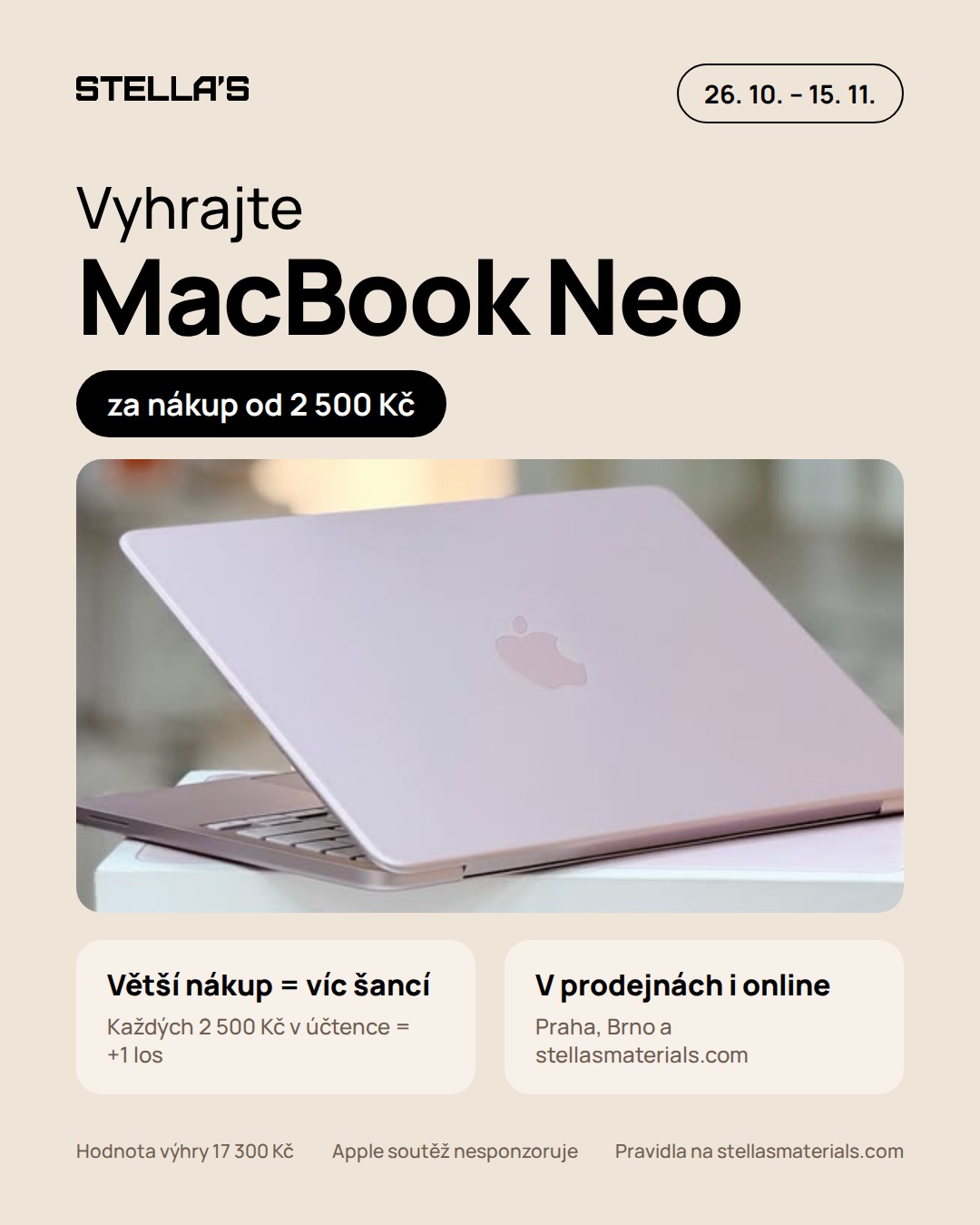 Pravidla spotřebitelské soutěže „Vyhrajte MacBook Neo“