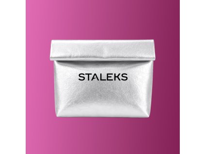 STALEKS Cosmetic bag silver eco-leather, size L